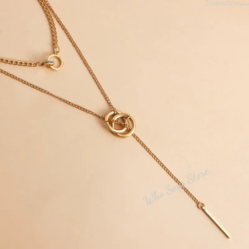 Collier Double Rang Vintage Doré – Zircon & Perles, Style Bohème Chic